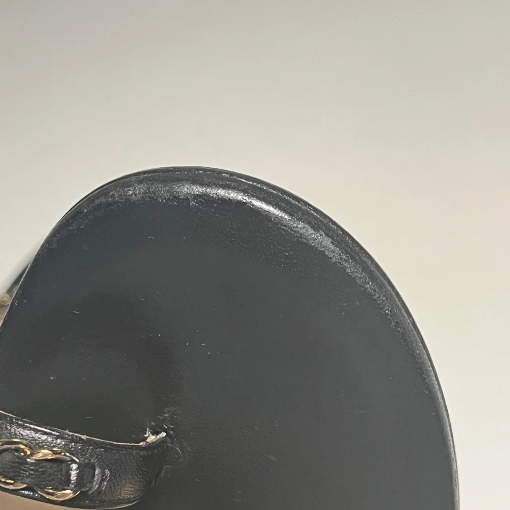 CHANEL Black and Gold Chain Sandals